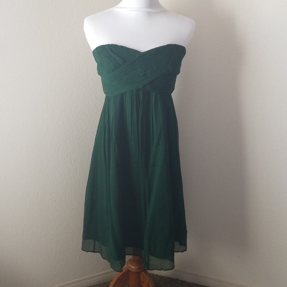 Petite J. Crew Green Strapless Silk Dress